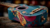 Four string ukulele with bright floral decoration high resolution picture