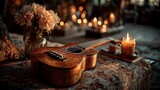 Stunning bamboo ukulele design in warm candlelight high resolution picture