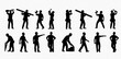 © Adji - Collection of black silhouettes depicting construction workers and handymen performing various tasks with tools and materials.