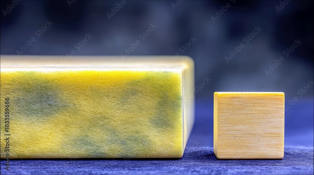Two wooden blocks of different sizes are placed next to each other on a ...