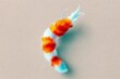© julio - An abstract, fluffy shape with a vibrant color palette of orange, white, and blue, set against a textured beige background.