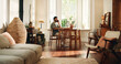 © peopleimages.com - Home, phone call and man in lounge, communication and digital app with conversation. Apartment, mobile user and person in living room, smartphone and calling with discussion, internet and talking
