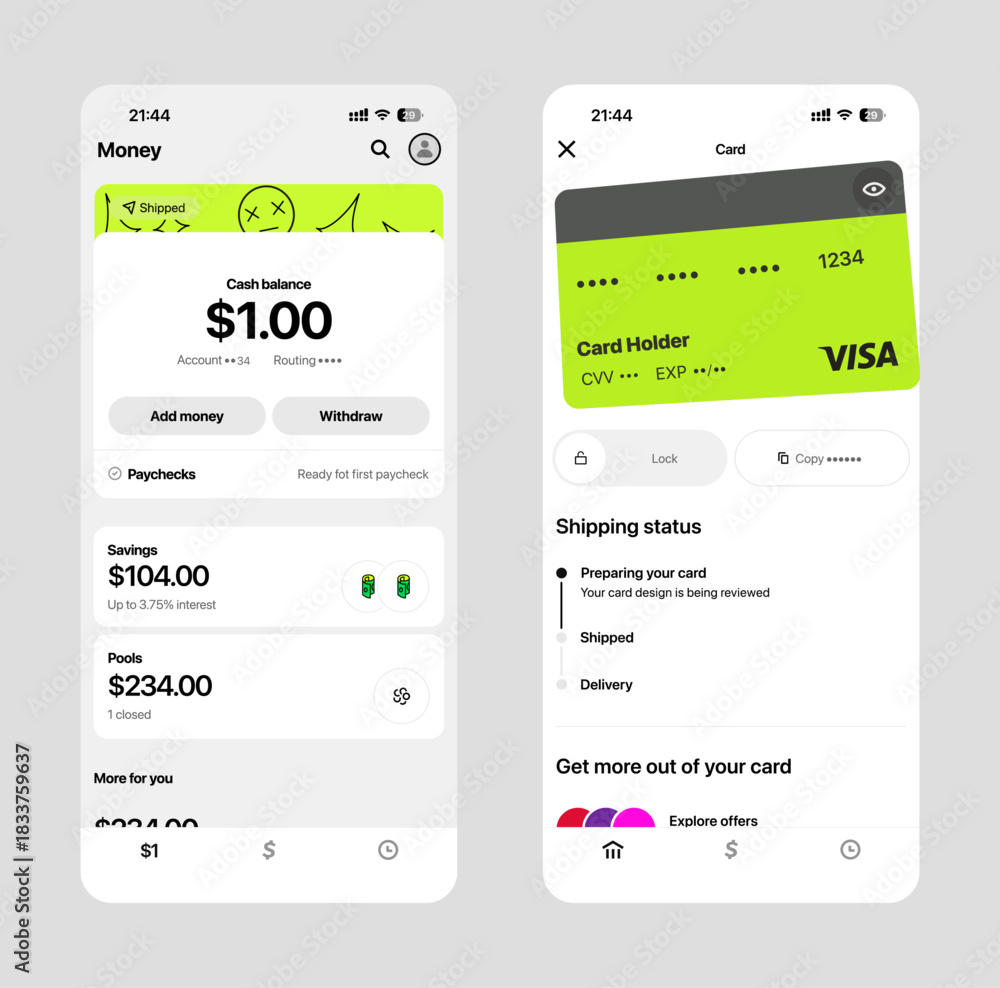 Stock-Vektorgrafik „Cash App financial UI design update 2026 featuring ...
