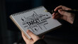 © InfiniteFlow - An inspiring scene featuring a notepad filled with motivational words related to goals and achievements. A person uses a pen to write, symbolizing determination and strategy. Tessel