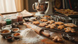 © 현욱 김 - Gingerbread construction scene with ingredients, utensils, and baking equipment