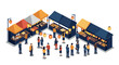 © Maureen - Isometric outdoor market scene with food stalls and people