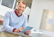 © peopleimages.com - Realtor, portrait or man in office with tablet, pride and experience as property seller. Confidence, space or real estate agent in workplace with tech, about us or profession in housing market.