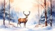 © Giuseppe Cammino - Forest deer watercolor illustration. Christmas reindeer. Winter greeting card design