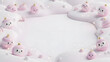 © PixelOriel - Cute pink characters in a dreamy landscape with copy space for baby products and design
