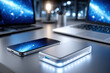 © YouraPechkin - Modern Technology Devices on Desk Glowing Blue Light