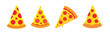 © ARIF - Four cartoon-style slices of pepperoni pizza with melted cheese, featuring various shapes and a classic red and yellow color scheme on a white background.