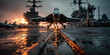 © ภูริพัฒน์ ภิรมย์กิจ - Fighter Jet Ready for Takeoff on Aircraft Carrier at Sunset A Navy Aviation Scene