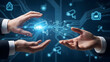 © Saeed_Collection - Hands exchanging a glowing security camera icon, symbolizing protection and surveillance technology