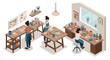 © Maureen - Isometric art studio scene with pottery painting and creative activities