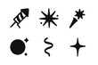 © Alla - Festive Fireworks Icons. Festive pyrotechnics. Filled icon set of Festive pyrotechnics: firework rocket,
