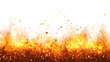 © suldev - Fire and sparks background, glowing yellow and orange flames with embers floating, isolated on white background.
