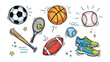 © AbuAbdillah - Sports Collection Illustration: A vibrant illustration showcasing an array of sporting equipment, each item radiating energy and designed appeal.