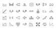 © PixeloAI - Business and statistical analysis line icon set. Vector pictograms of charts, scales, data flow, and comparative studies, thin outline illustration.
