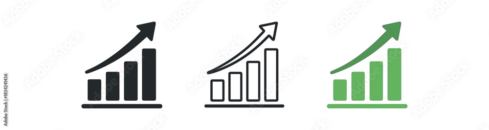 growth chart icons three arrowup bar chart icons one flat solid ...
