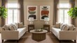© akeil - Stylish living room interior design with modern art and cozy seating, perfect for home decor inspiration or real estate marketing materials