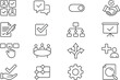© Mahadi's World - Collection of business, selection, and agreement line icons, featuring checklist, handshake, document, flowchart, and setting gear, vector graphics set.