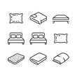 © mdsaikat - Bedding set vector icons featuring pillows, blankets, mattress, and beds