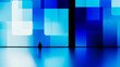 © ADDICTIVE STOCK - Silhouette of a man against a digital blue geometric background