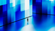 © ADDICTIVE STOCK - Silhouette of a man against a digital blue geometric background