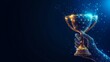 © Harry - Stunning digital illustration of a hand holding a shimmering gold trophy cup against a dark blue background, symbolizing success and achievement