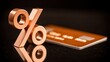 © dmmarychev - Large copper percentage sign standing next to a blurred golden credit card