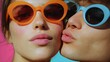 © Nataliia_Trushchenko - Two people wearing sunglasses and one of them is kissing the other. The sunglasses are orange and blue