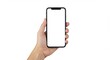 © Rakibul - Hand holding modern smartphone with blank white screen isolated on white background
