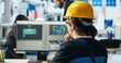 © DC Studio - Photovoltaics factory specialist planning adjustments on facility floor in CAD program on PC. Solar panels manufacturing plant technician designing conveyor belts, camera B