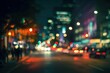 © li - Blurry night street scene, vibrant colorful lights illuminating a bustling city street.  Pedestrians and vehicles are softly blurred, showcasing a busy urban atmosphere. High quality