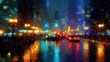 © lei - Wet window with the background of the night city Generative AI. High quality