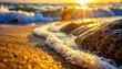 © AIUNIVERSE - macro closeup wave foam thread beach rock bubble delicate micro texture mineral wet sunlight glint natural surface coastal detail water edge close scene