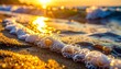 © AIUNIVERSE - macro closeup wave foam thread beach rock bubble delicate micro texture mineral wet sunlight glint natural surface coastal detail water edge close scene
