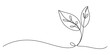© Single Line Art - Continuous line drawing of a minimalist plant sprout with two leaves, symbolizing organic growth, ecology, and nature's simplicity. Vector, illustration
