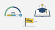 © Jambu - Progress Bar Graduation Cap on Open Book and Goal Flag Illustration.