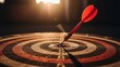 © AGUNG - A red dart hitting the bullseye on a target with sun rays in the background