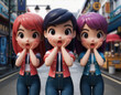 © TheFawkeskin - Cute 3D cartoon friends with surprised expression in city background