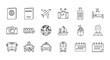 © Nous - Line Art Icon Set for Travel, Tourism, and Vacation with Passport and Luggage