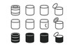© typepng - Simple graphic set of food can icons showing closed, open, and stacked metal containers