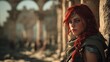 © mryanfahrudin1 - Woman with red hair poses near ancient columns in architectural setting