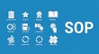 © Yafa - Standard operating procedure icons and text on blue background.