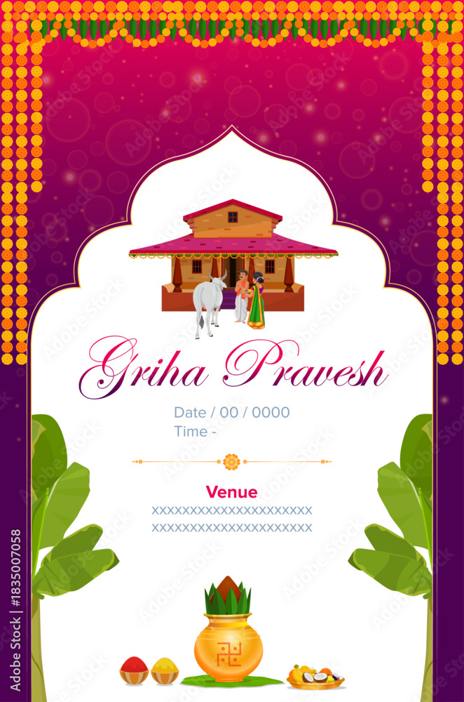 Indian house warming griha pravesh invitation, Invitation template with ...