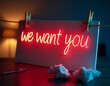 © Creative Canvas - Text sign showing we want you conceptual photo company wants to hire vacancy looking for talents job employment clothespin holding notebook paper crumpled papers several tries mistakes Hiring (apply