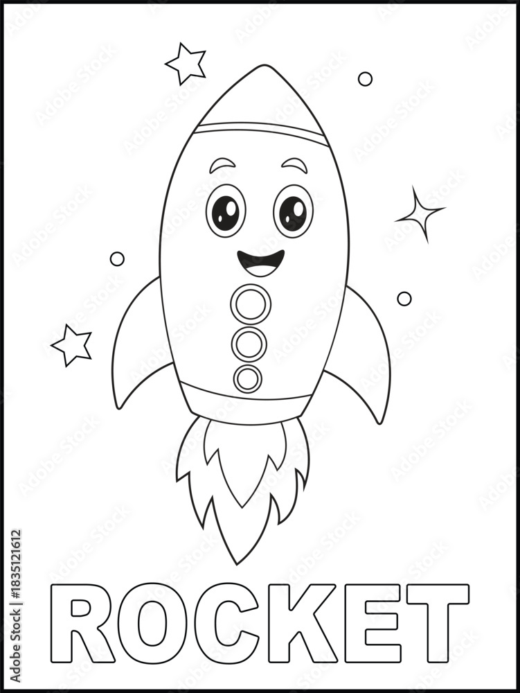 Cute Rocketship Coloring Page Cute Rocket Ship Coloring Page for Kids. Simple Space Printable for ...