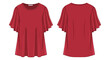 ©   - Elegant crimson blouse with flowing butterfly sleeves, showcased in front and back views for design visualization