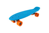 Blue Plastic Skateboard with Orange Wheels Isolated on Transparent Background